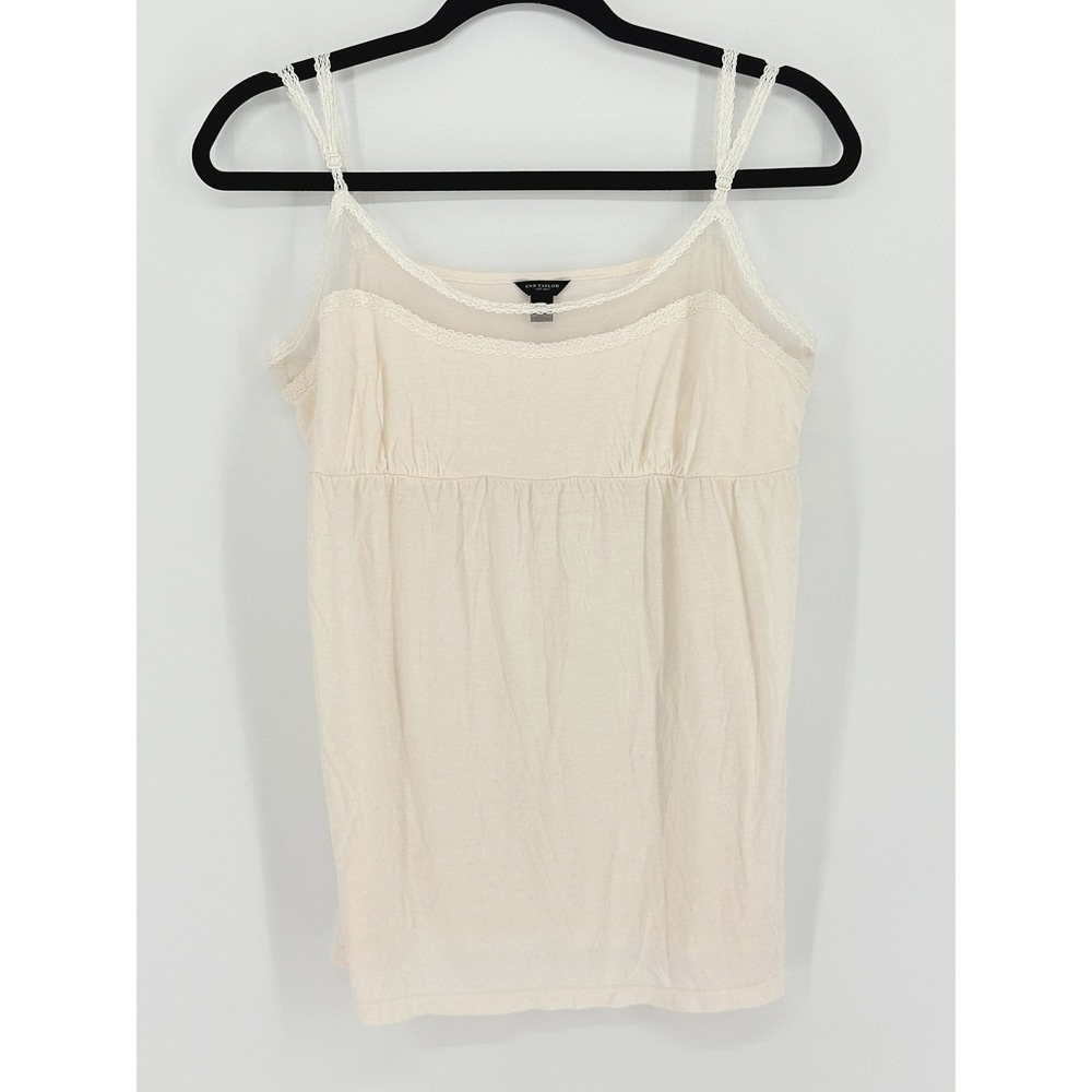 Ann Taylor Y2K Baby Doll Lace Mesh Cami Coquette Dainty Cream Feminine Size Xl